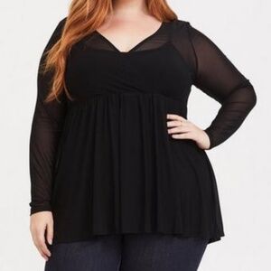 Torrid Edgy Chic Top 1X Black Babydoll Mesh Neutral Minimalist Grunge Punk 80s